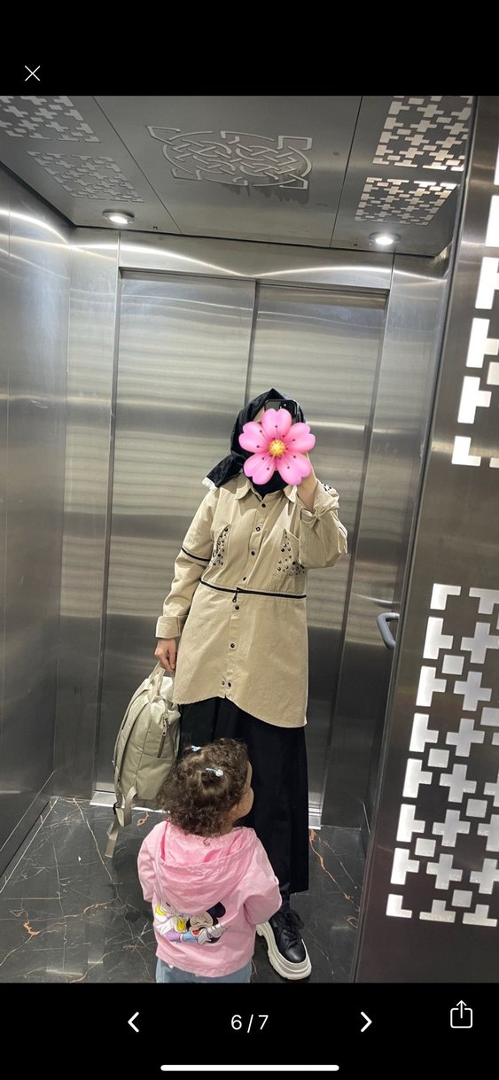 Bej Nakışlı Uzun Kadın Gömlek - Görsel 3