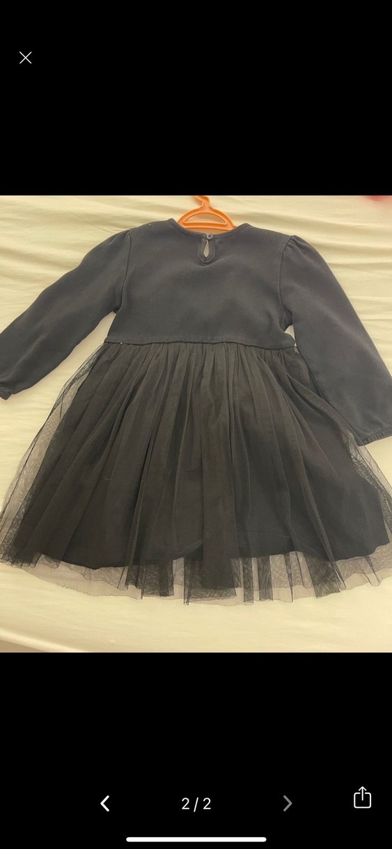 Uzun Kollu Siyah Kız Çocuk Elbise - Görsel 2