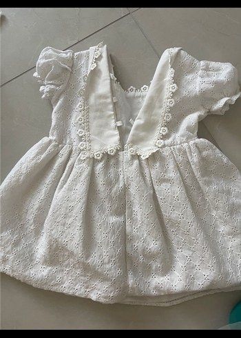 Beyaz Pamuklu Kız Çocuk Dantel Elbise - Görsel 2