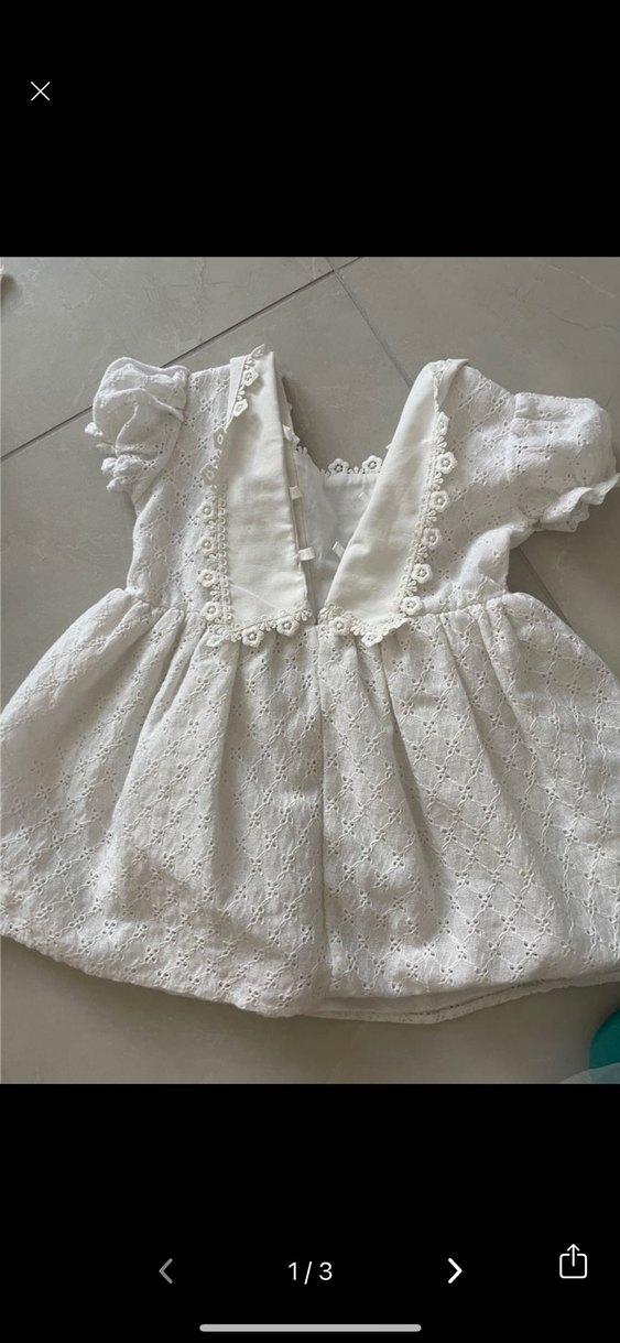 Beyaz Pamuklu Kız Çocuk Dantel Elbise - Görsel 2