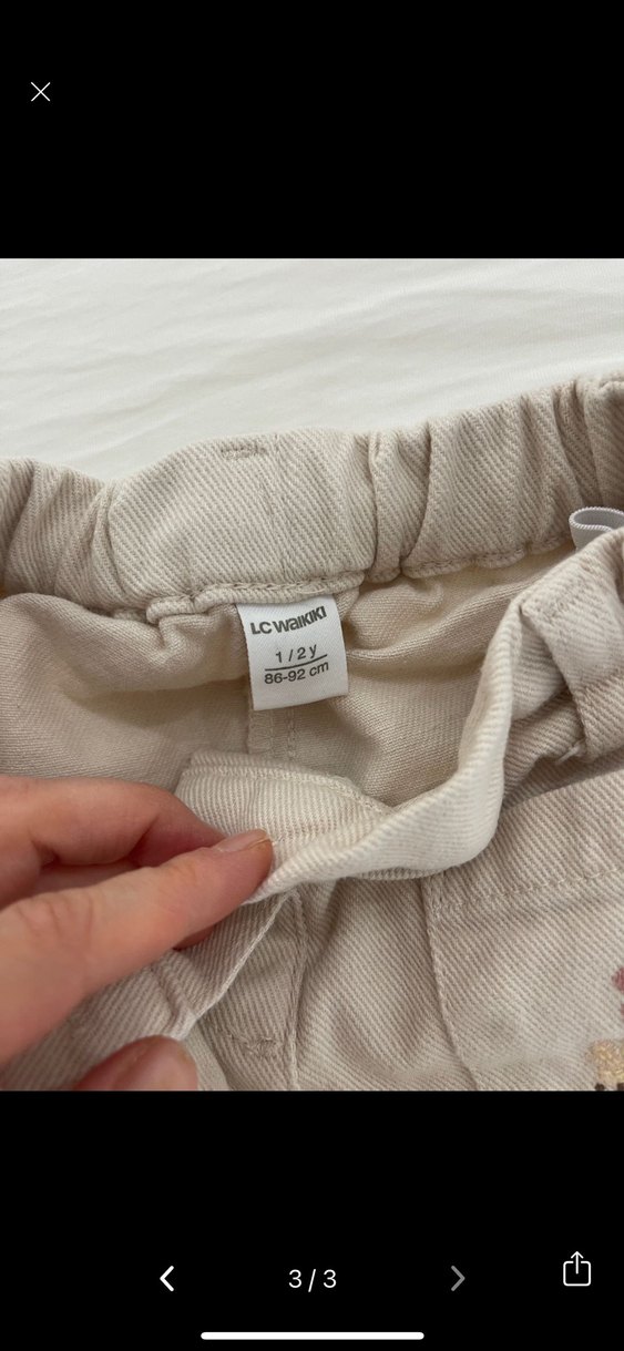 Nakışlı Düğmeli Kız Çocuk Bej Pantolon - Görsel 3