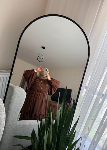 Nakışlı Kahverengi Hamile Uzun elbise - Görsel 2