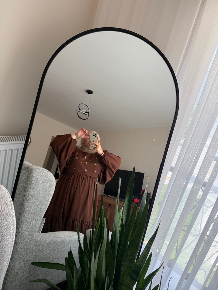 Nakışlı Kahverengi Hamile Uzun elbise - Görsel 2