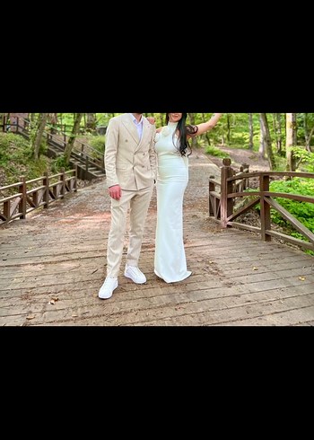 Beyaz Modern Klasik Straplez Gelinlik - Görsel 2