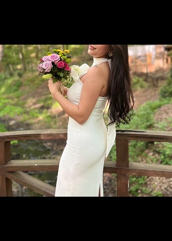 Beyaz Modern Klasik Straplez Gelinlik - Görsel 3