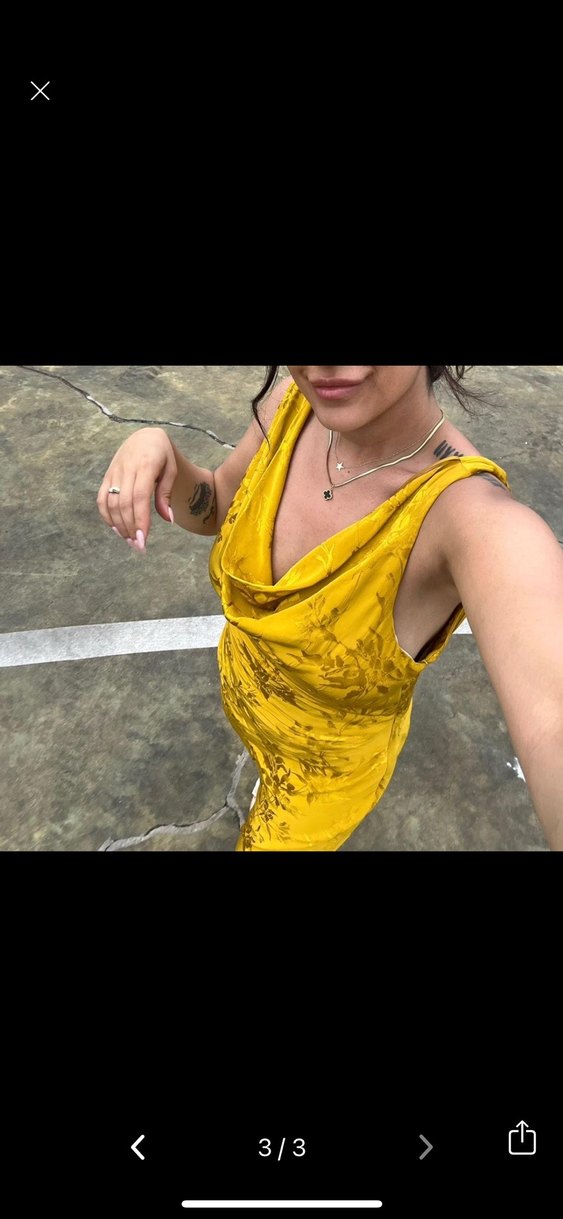 Sarı Drapeli Straplez Midi Elbise - Görsel 2