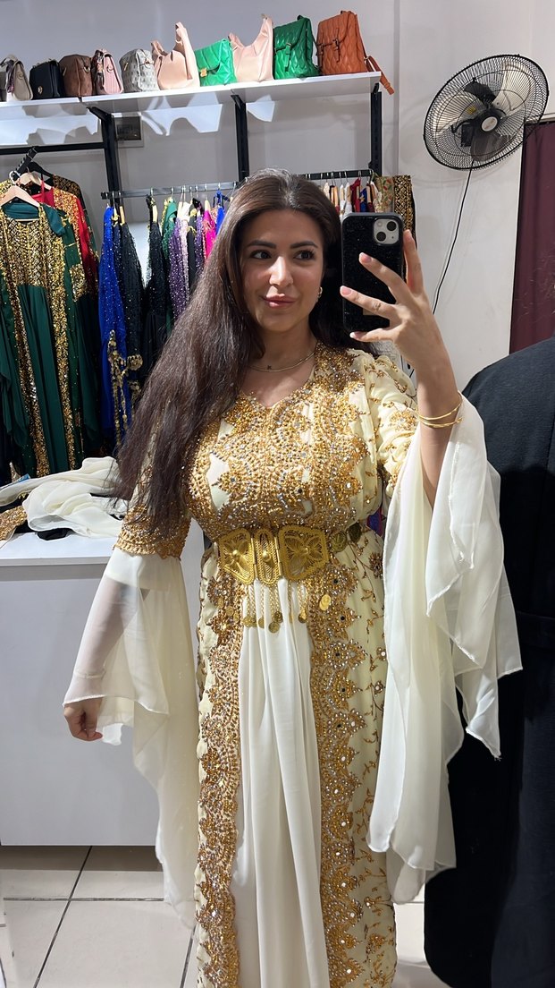 Altın Renkli Nakışlı Uzun Kollu Henna Elbise - Görsel 5