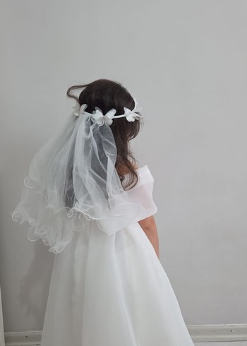 Beyaz Drapeli Klasik Çocuk Abiye Elbise - Görsel 4