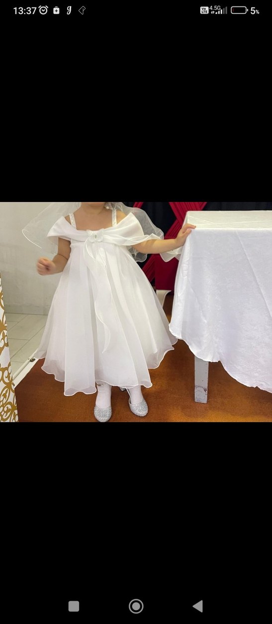 Beyaz Drapeli Klasik Çocuk Abiye Elbise - Görsel 2