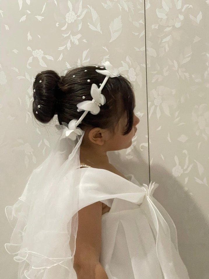 Beyaz Drapeli Klasik Çocuk Abiye Elbise - Görsel 3