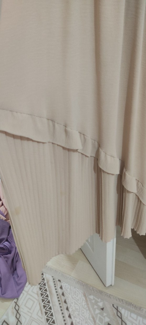 Bej Pilili Uzun Kollu Uzun Elbise - Görsel 2