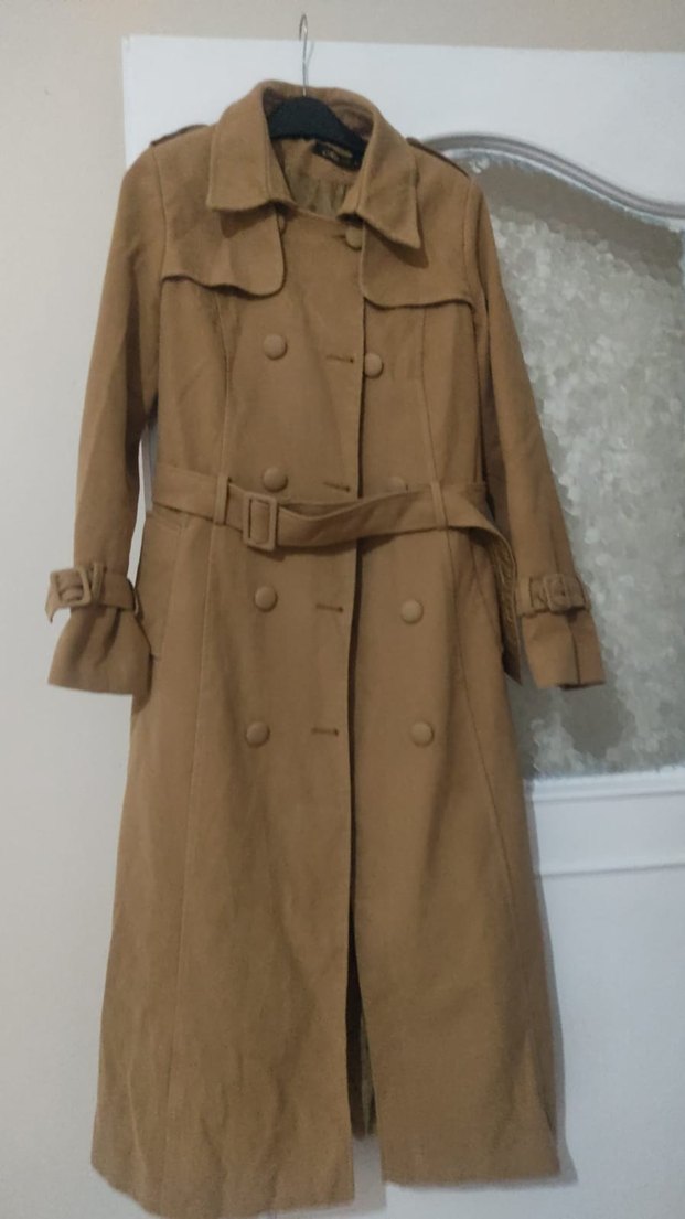 Bej Süet Uzun Kemerli Kadın Trençkot - Görsel 3