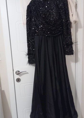 Siyah Payetli Uzun Kollu Uzun Abiye Elbise - Görsel 2