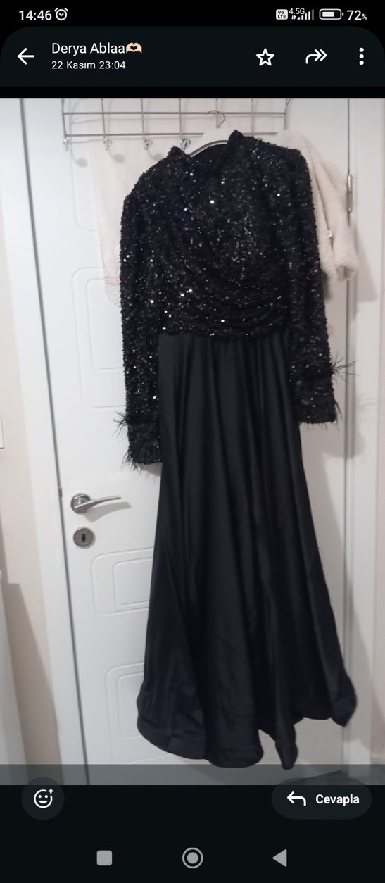 Siyah Payetli Uzun Kollu Uzun Abiye Elbise - Görsel 2