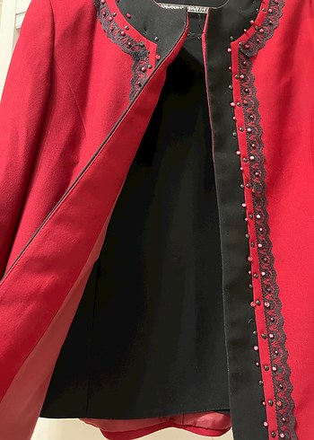 Bordo İşlemeli Midi Ceket - Görsel 6