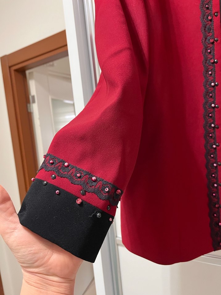 Bordo İşlemeli Midi Ceket - Görsel 3