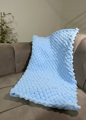 Pastel Mavi Örme Çocuk Battaniyesi - Görsel 2