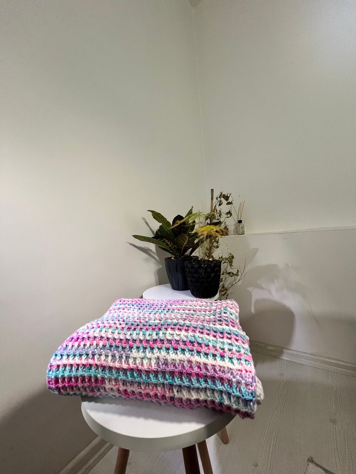 Waffle Model Örgü Bebek Battaniyesi - Görsel 3