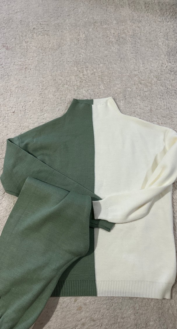 Yeşil-Beyaz uzun Kollu Boğazlı Triko takım - Görsel 5