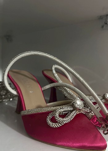 Pembe Fiyonklu Yüksek Topuklu Kadın Abiye Ayakkabı - Görsel 3