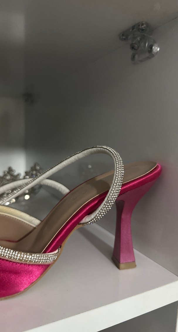 Pembe Fiyonklu Yüksek Topuklu Kadın Abiye Ayakkabı - Görsel 2