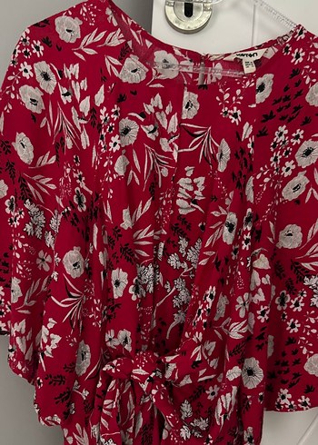 Kırmızı Desenli Mini Bohem Bluz - Görsel 2