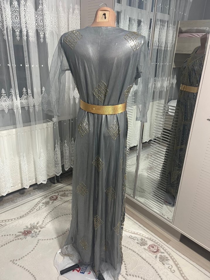 Gri Straplez Uzun Yöresel Elbise - Görsel 4