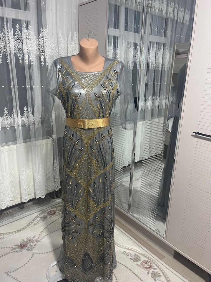 Gri Straplez Uzun Yöresel Elbise - Görsel 3