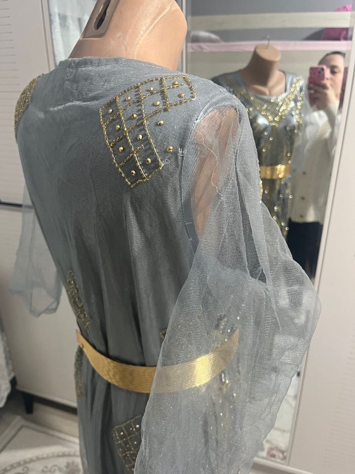 Gri Straplez Uzun Yöresel Elbise - Görsel 5