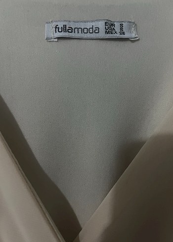 Bej V Yaka Uzun Kollu Salaş Elbise - Görsel 3