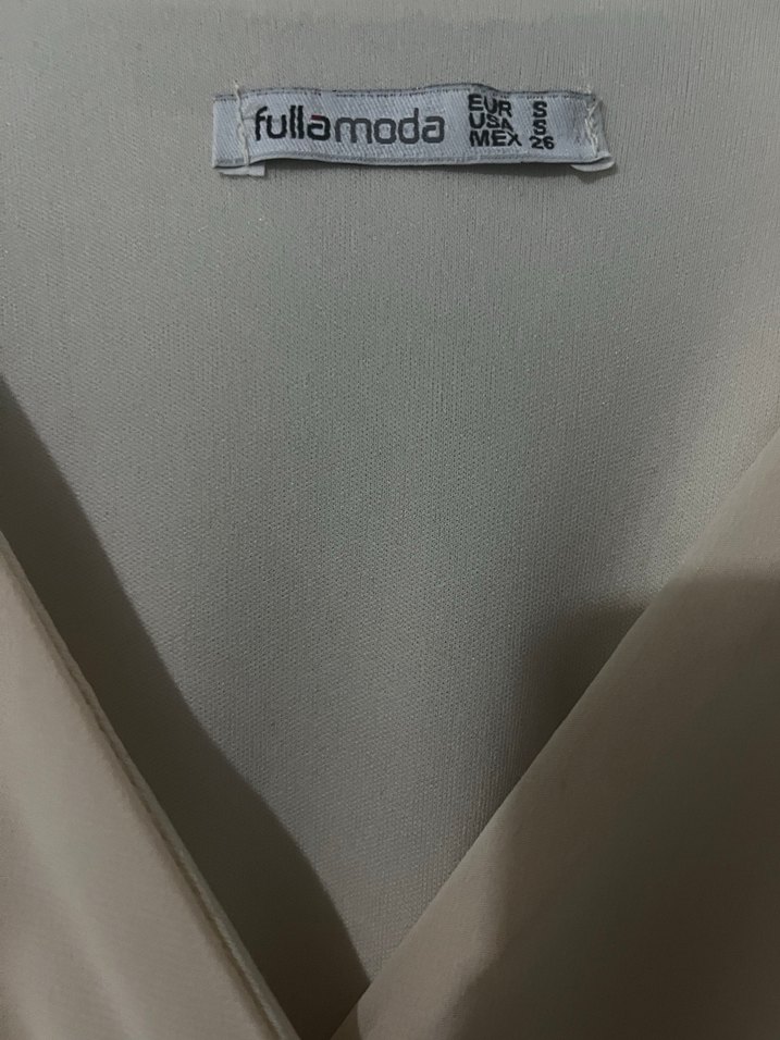 Bej V Yaka Uzun Kollu Salaş Elbise - Görsel 3