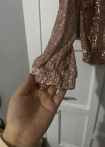 Kahverengi Payetli Uzun Kollu Bluz - Görsel 4