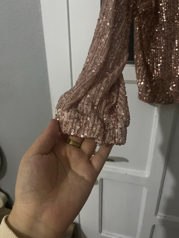 Kahverengi Payetli Uzun Kollu Bluz - Görsel 4