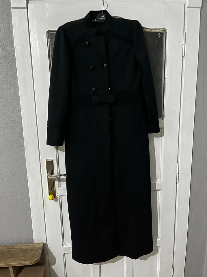 Kemerli Siyah Uzun Kadın Kaban - Görsel 3