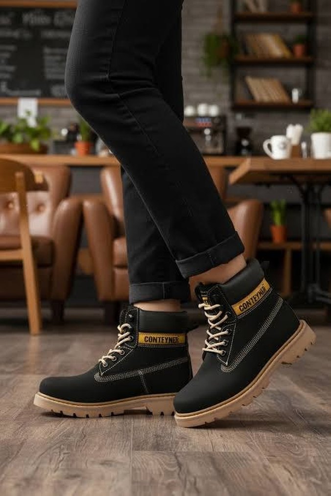 Siyah Bağcıklı Kauçuk Bot - Görsel 2