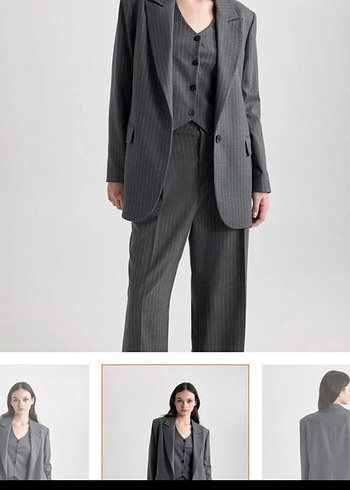 Gri Kadın Regular Fit Düğmeli Blazer - Görsel 2