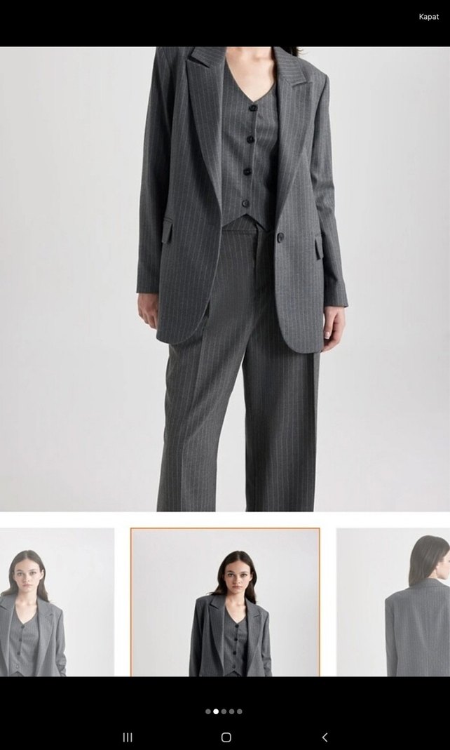 Gri Kadın Regular Fit Düğmeli Blazer - Görsel 2