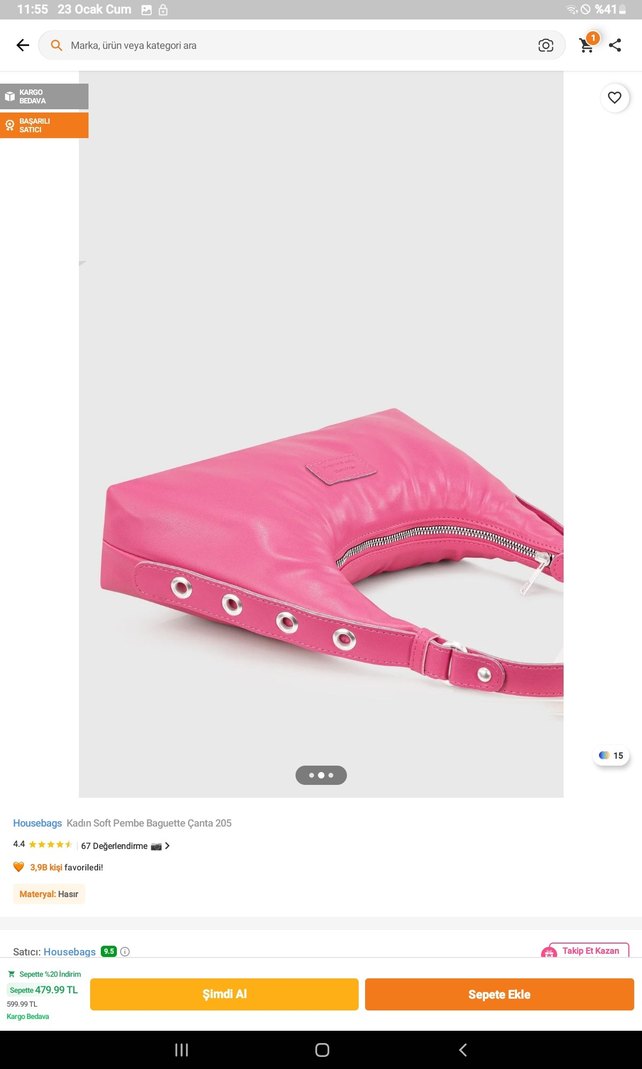 Pembe Deri Minimalist Kadın Çanta - Görsel 2