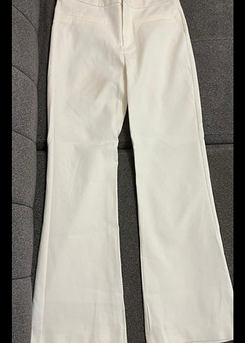 Kadın Beyaz Pamuk Kumaş Pantolon - Görsel 2