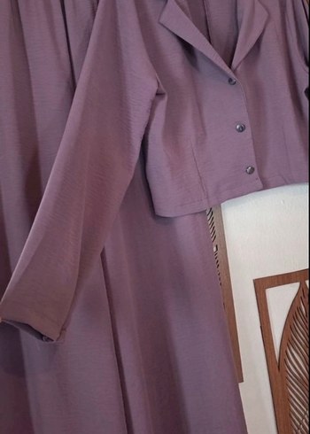 Mor Düğmeli Uzun Kadın Takım Elbise - Görsel 2