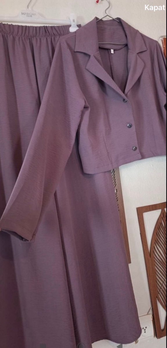Mor Düğmeli Uzun Kadın Takım Elbise - Görsel 2
