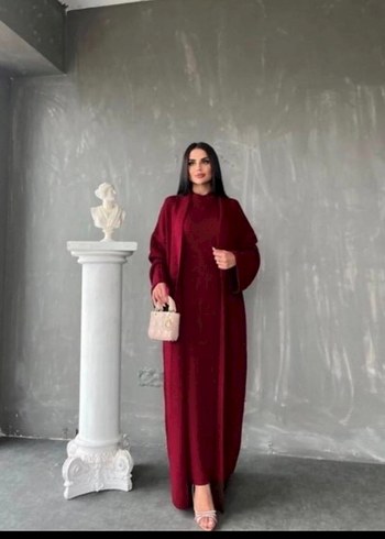 Uzun Kesim Bordo Elbise - Görsel 2