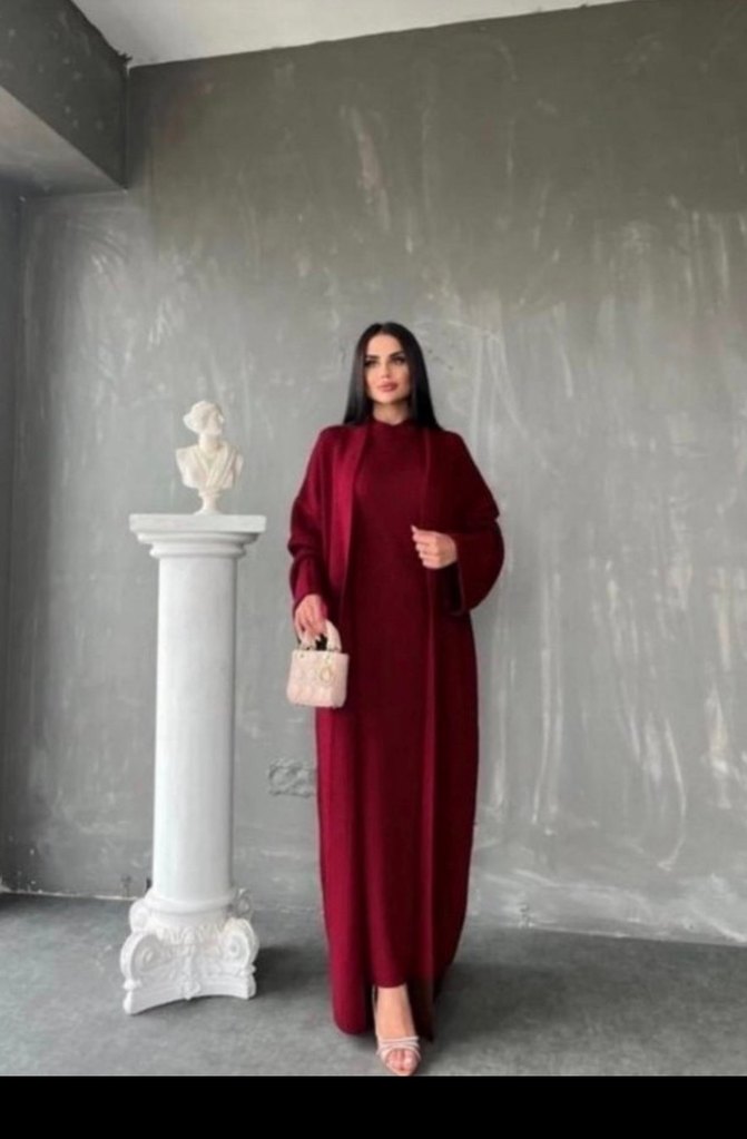 Uzun Kesim Bordo Elbise - Görsel 2