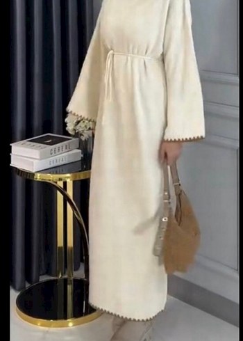 Beyaz Bohem Örgü Uzun Elbise - Görsel 2