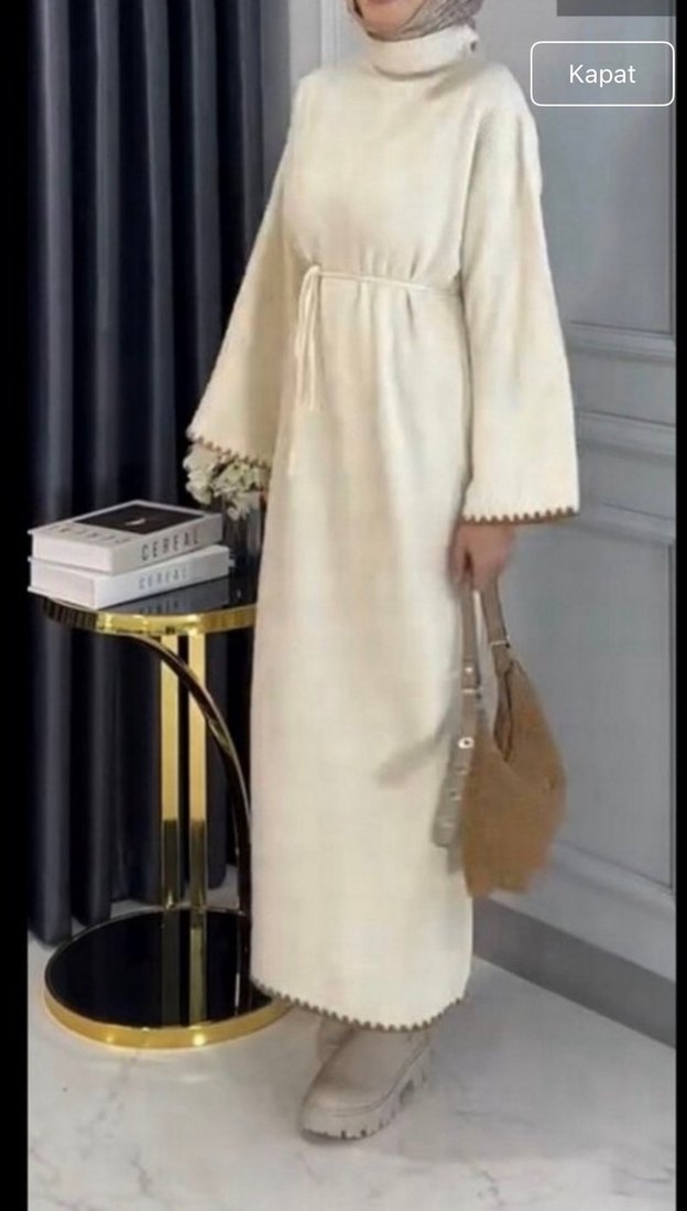 Beyaz Bohem Örgü Uzun Elbise - Görsel 2