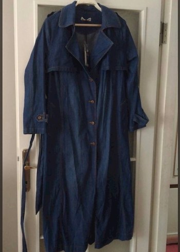 Kadın Lacivert Kot Trençkot Kemerli - Görsel 2