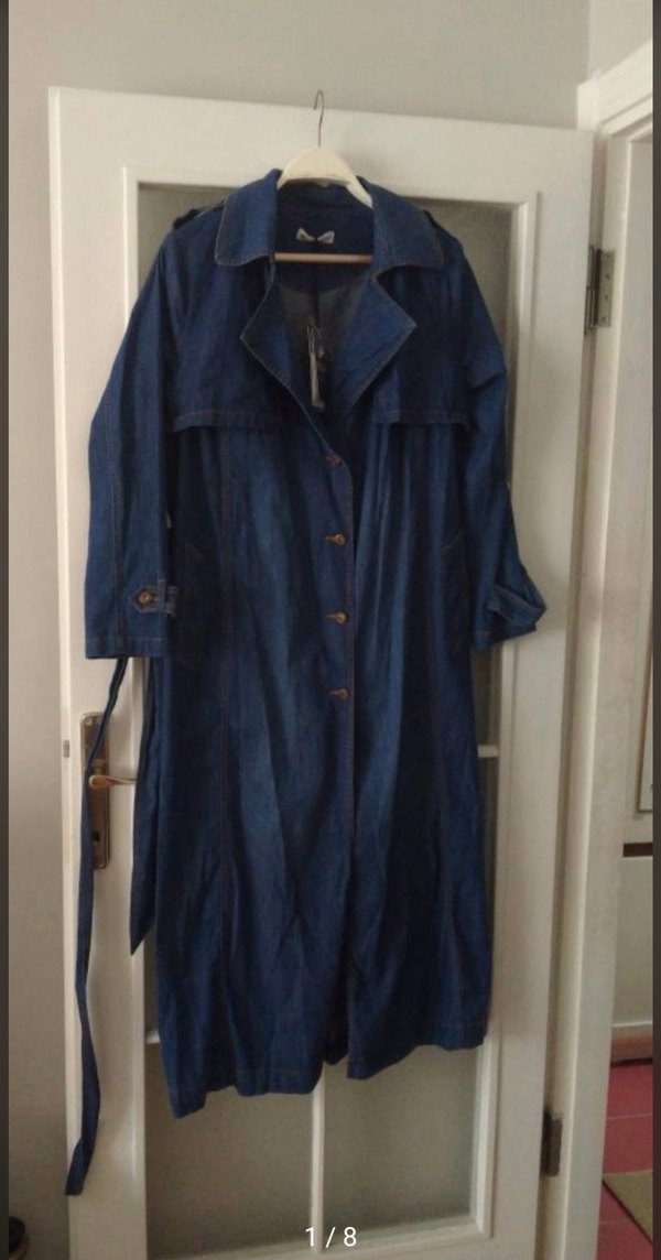 Kadın Lacivert Kot Trençkot Kemerli - Görsel 2