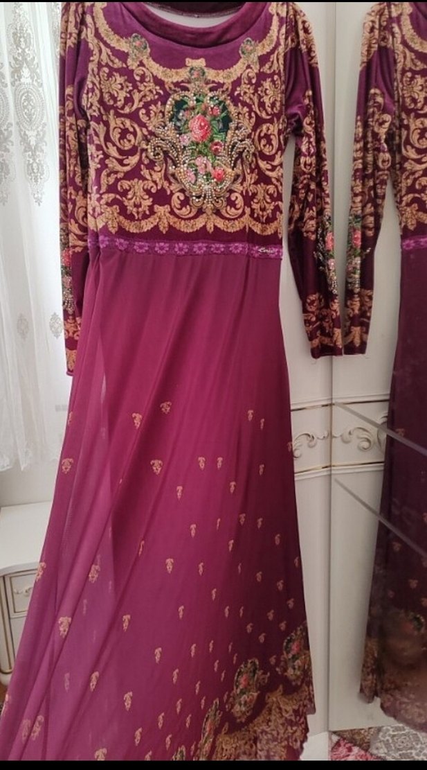 Bordo Uzun Kollu Bohem Kadın Hint Elbisesi - Görsel 2