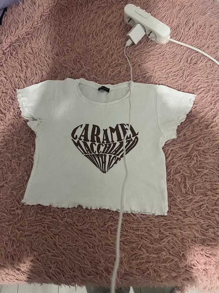 Beyaz Baskılı Kısa Kollu Kadın Tişört - Görsel 2