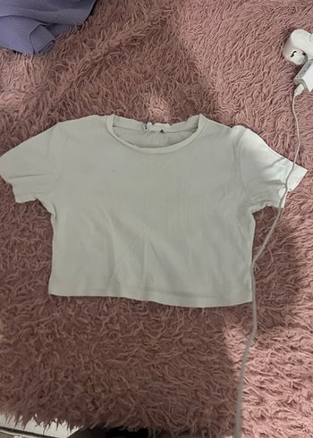 Beyaz Kısa Kollu Crop Top - Görsel 2